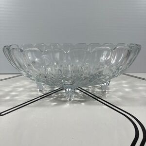 Vintage Indiana Glass Clear‎ Footed Oval Scalloped Fruit Bowl 12" Large